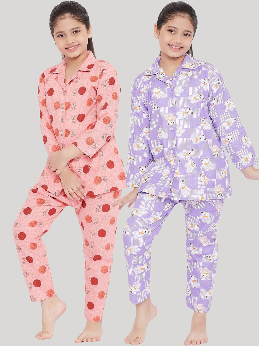 

KYDZI Girls Pack of 2 Printed Night suits, Pink