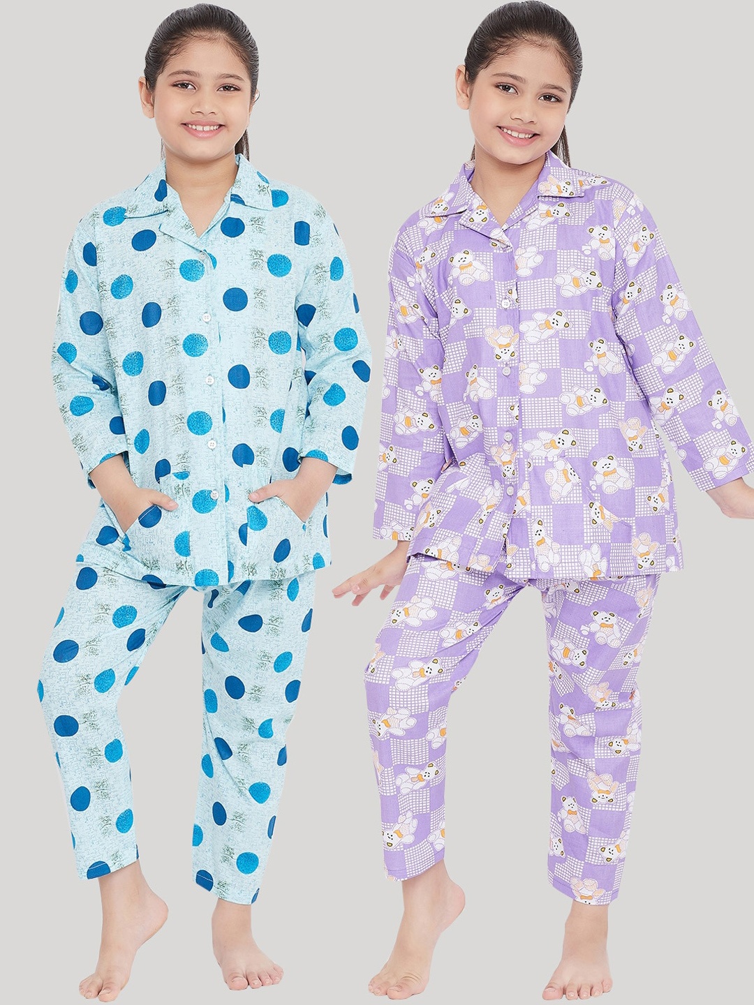 

KYDZI Girls Pack of 2 Printed Night suit, Violet