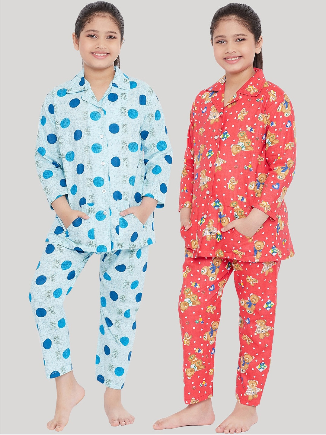 

KYDZI Girls Pack of 2 Printed Night suits, Blue