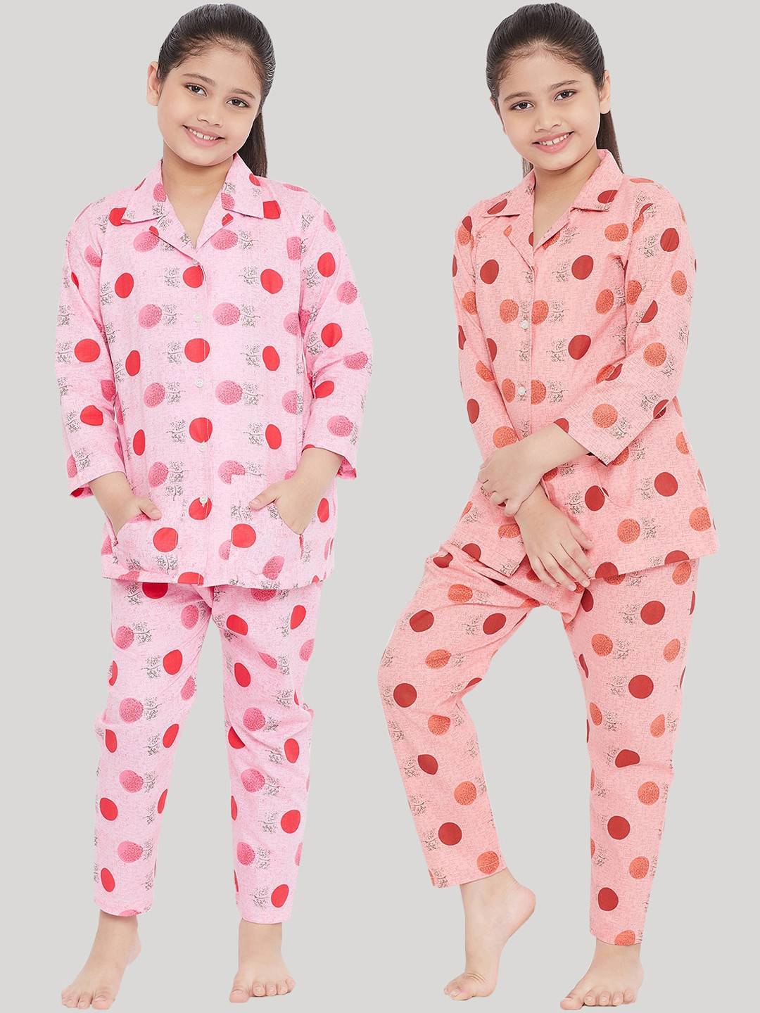 

KYDZI Girls Pack Of 2 Red & Pink Printed Night suit