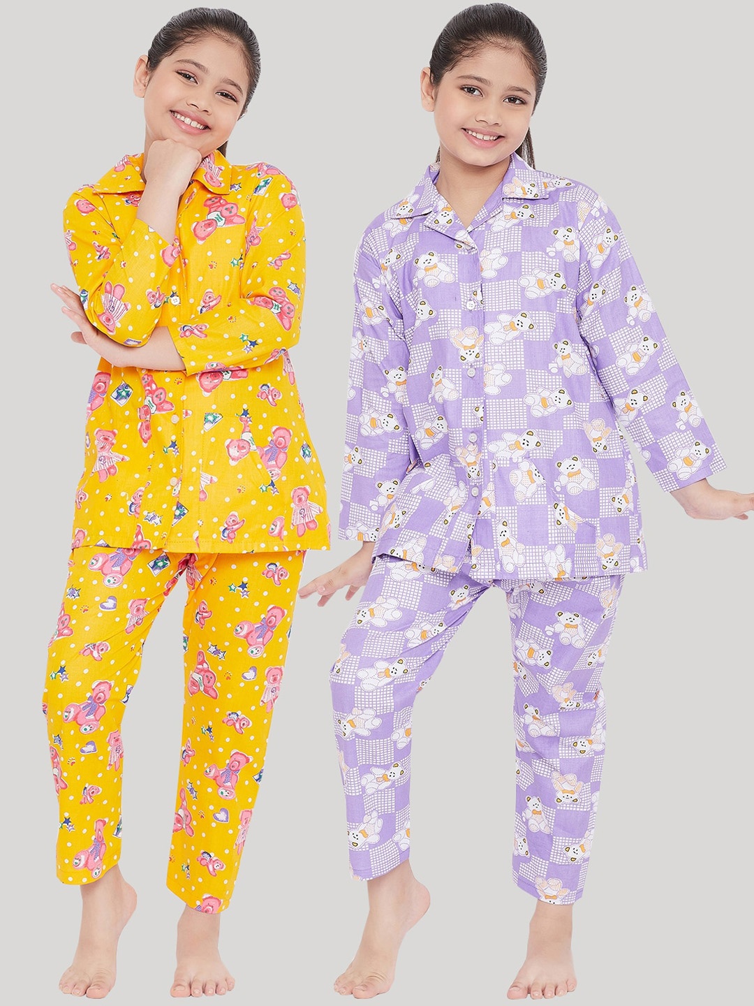 

KYDZI Girls Pack of 2 Printed Night suit, Violet