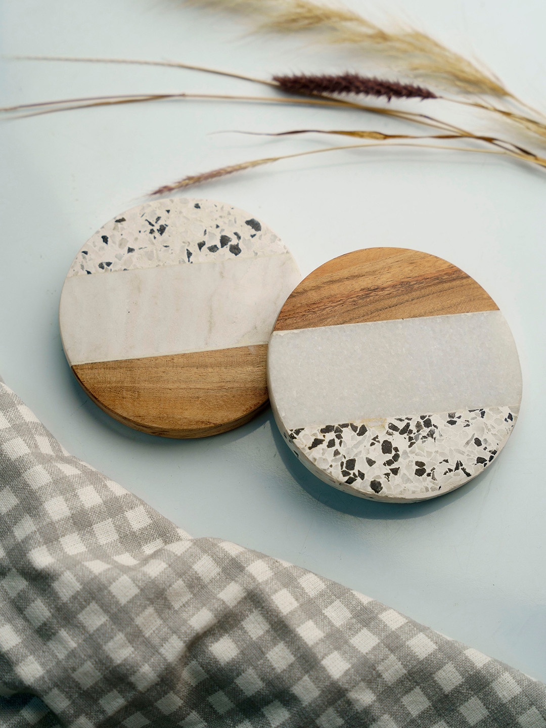 

Folkstorys Set Of 2 White Handmade Coasters