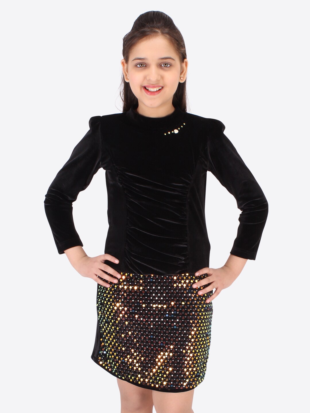 

CUTECUMBER Girls Black & Brown Top With Skirt