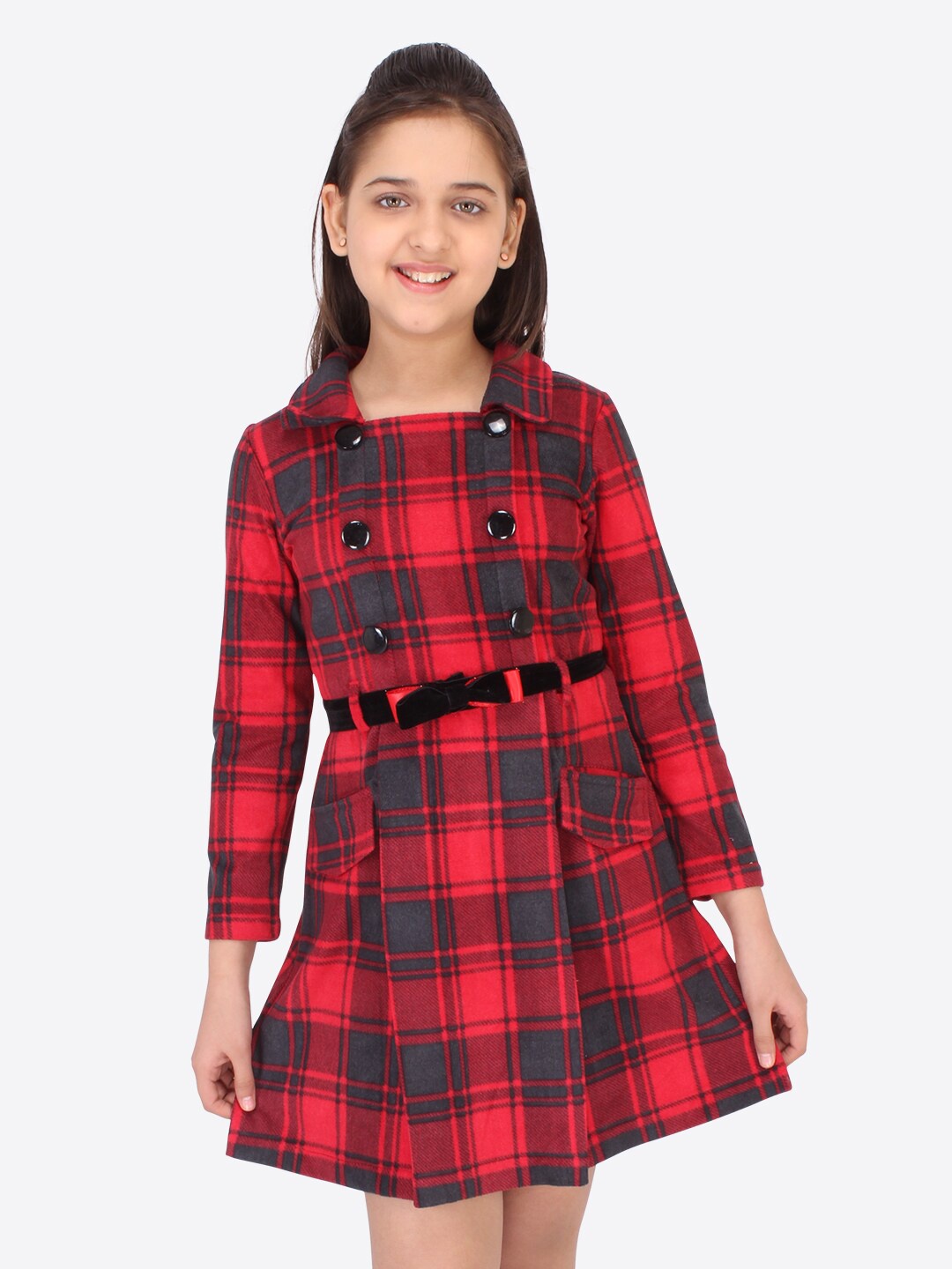 

CUTECUMBER Girls Red & Grey Checked Dress