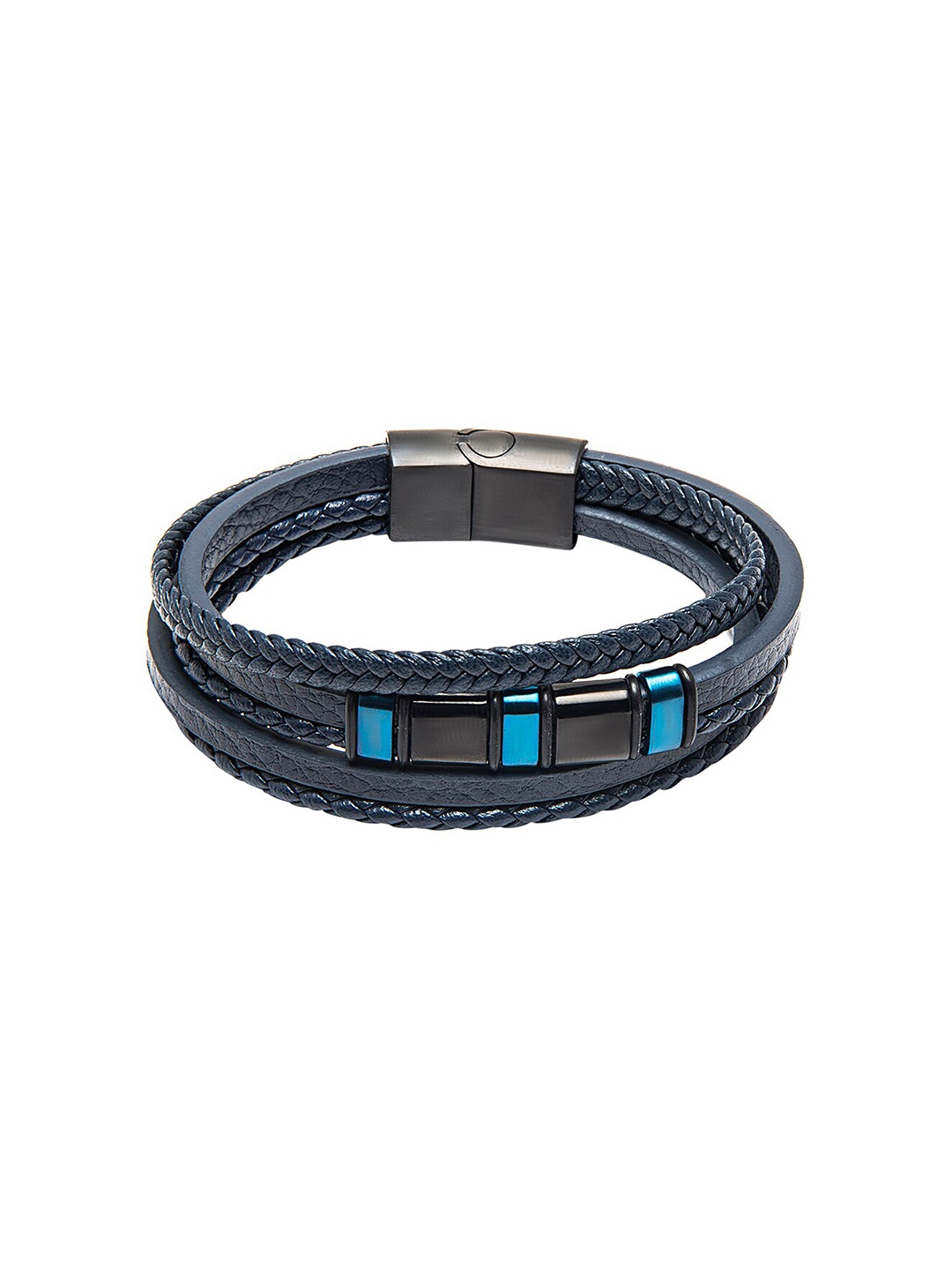 

bodha Men Black & Blue Leather Multistrand Bracelet