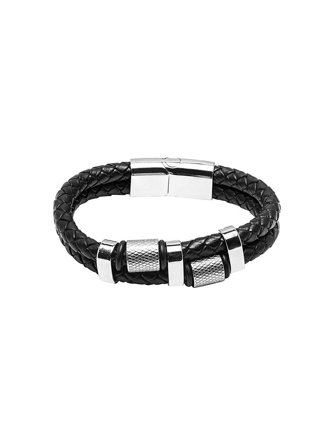 

bodha Men Black Leather Multistrand Bracelet