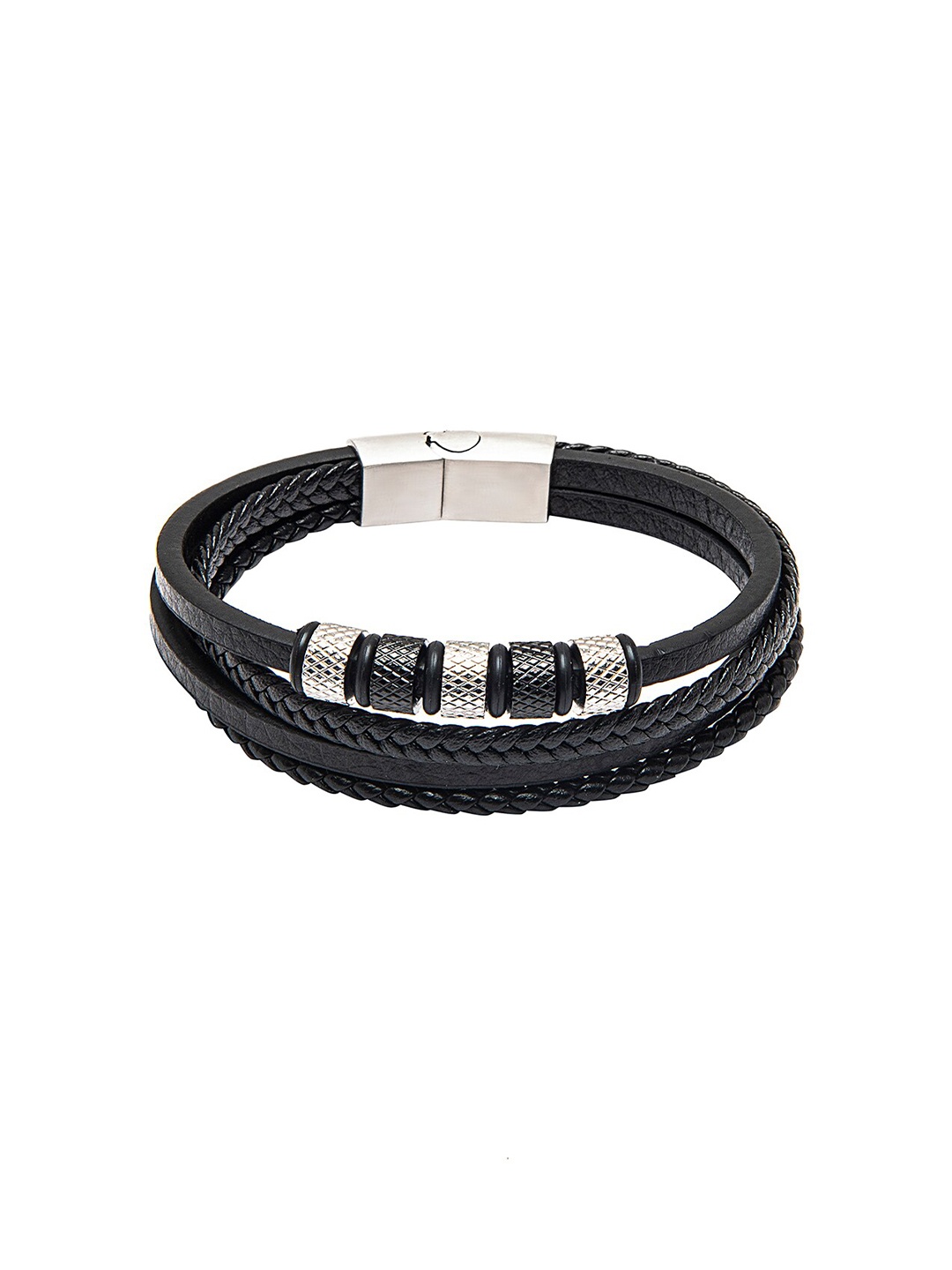

bodha Men Black & White Leather Multistrand Bracelet