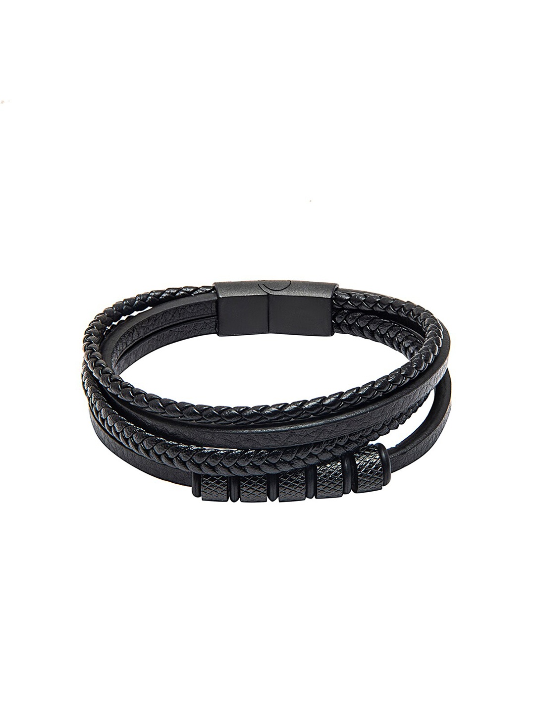 

bodha Men Black Leather Multistrand Bracelet