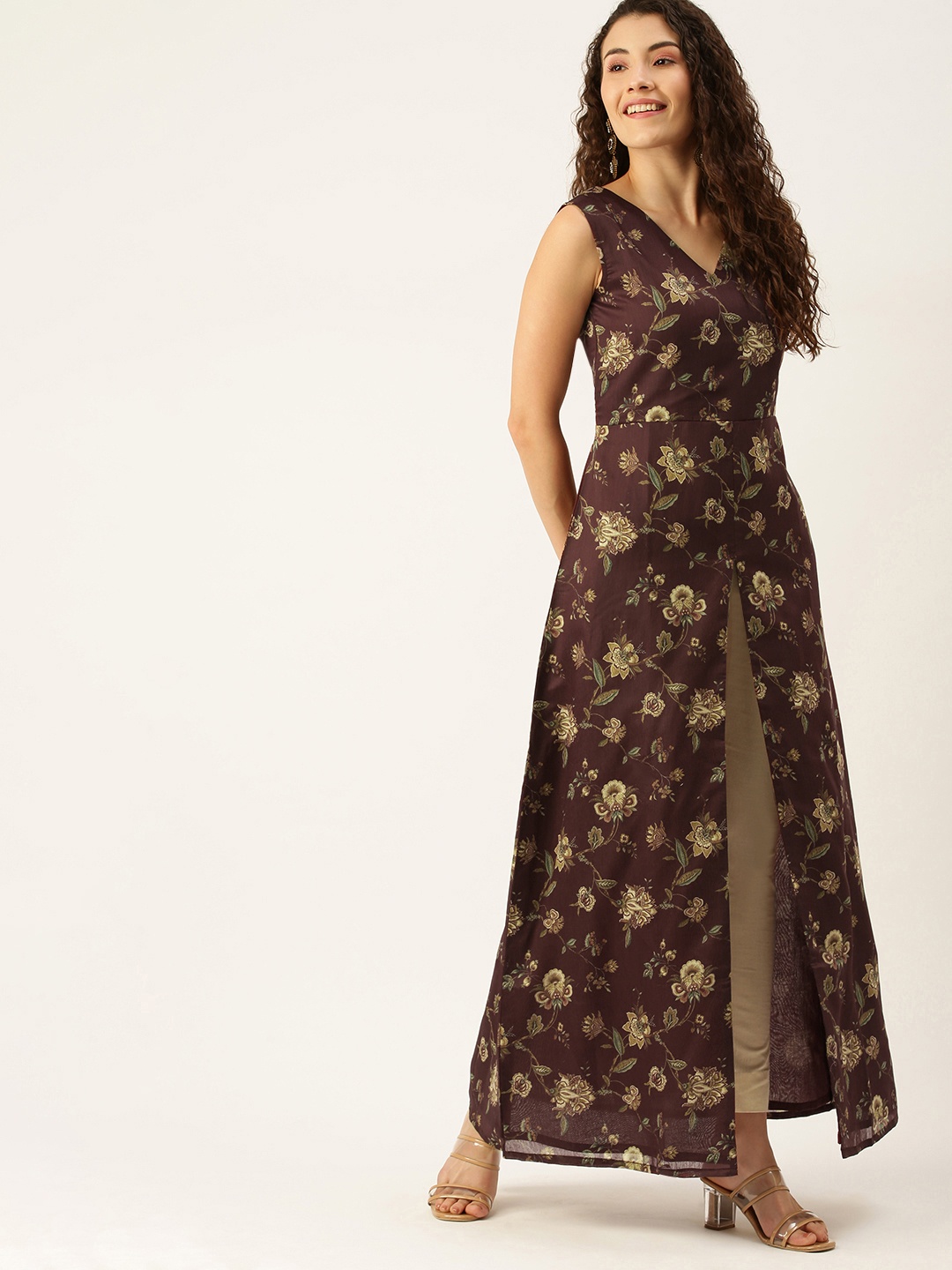 

Ethnovog Women Maroon Beige Ethnic Motifs Printed Kurta