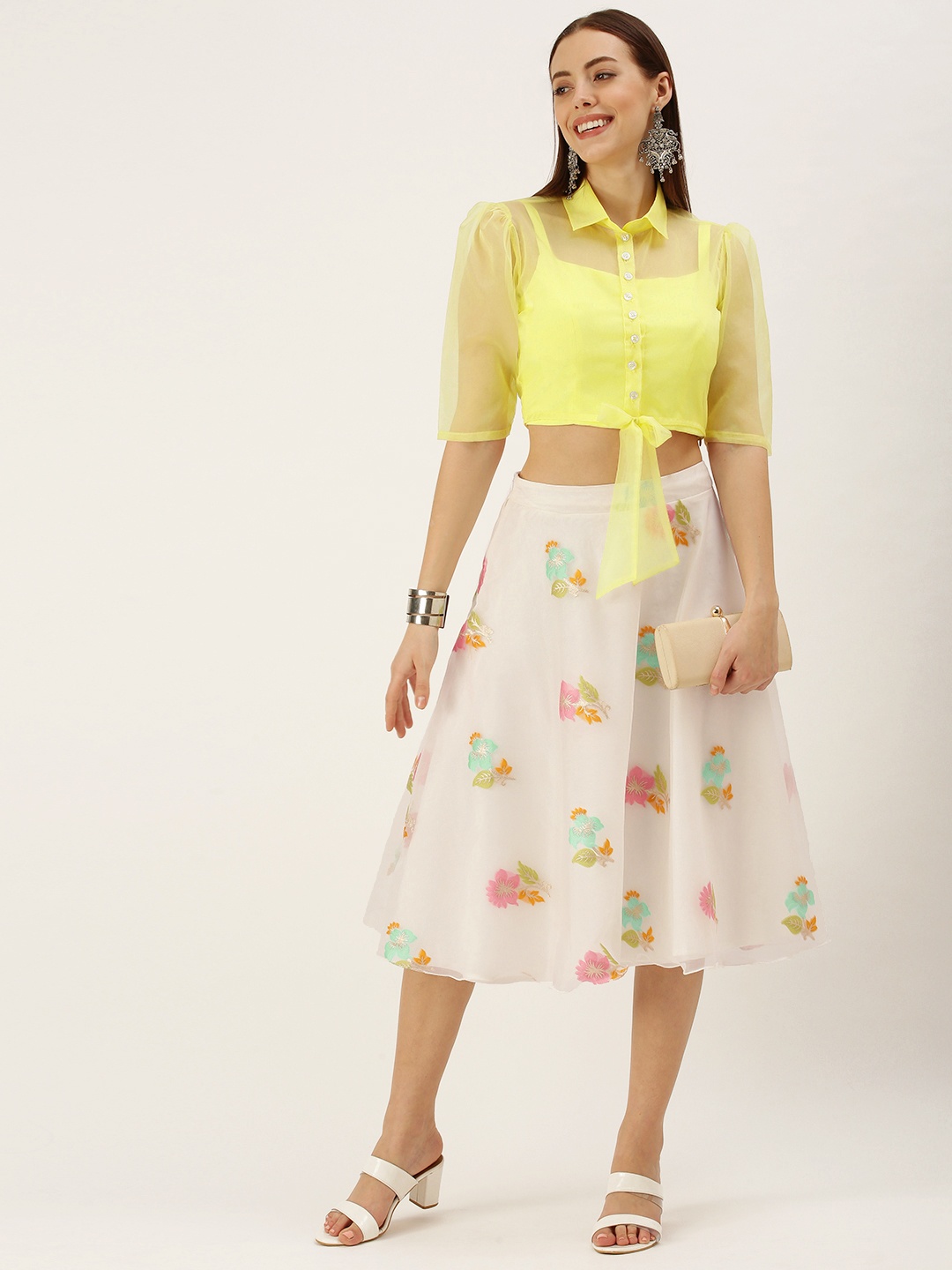 

Ethnovog Yellow Zari Made to Measure Top with Skirt