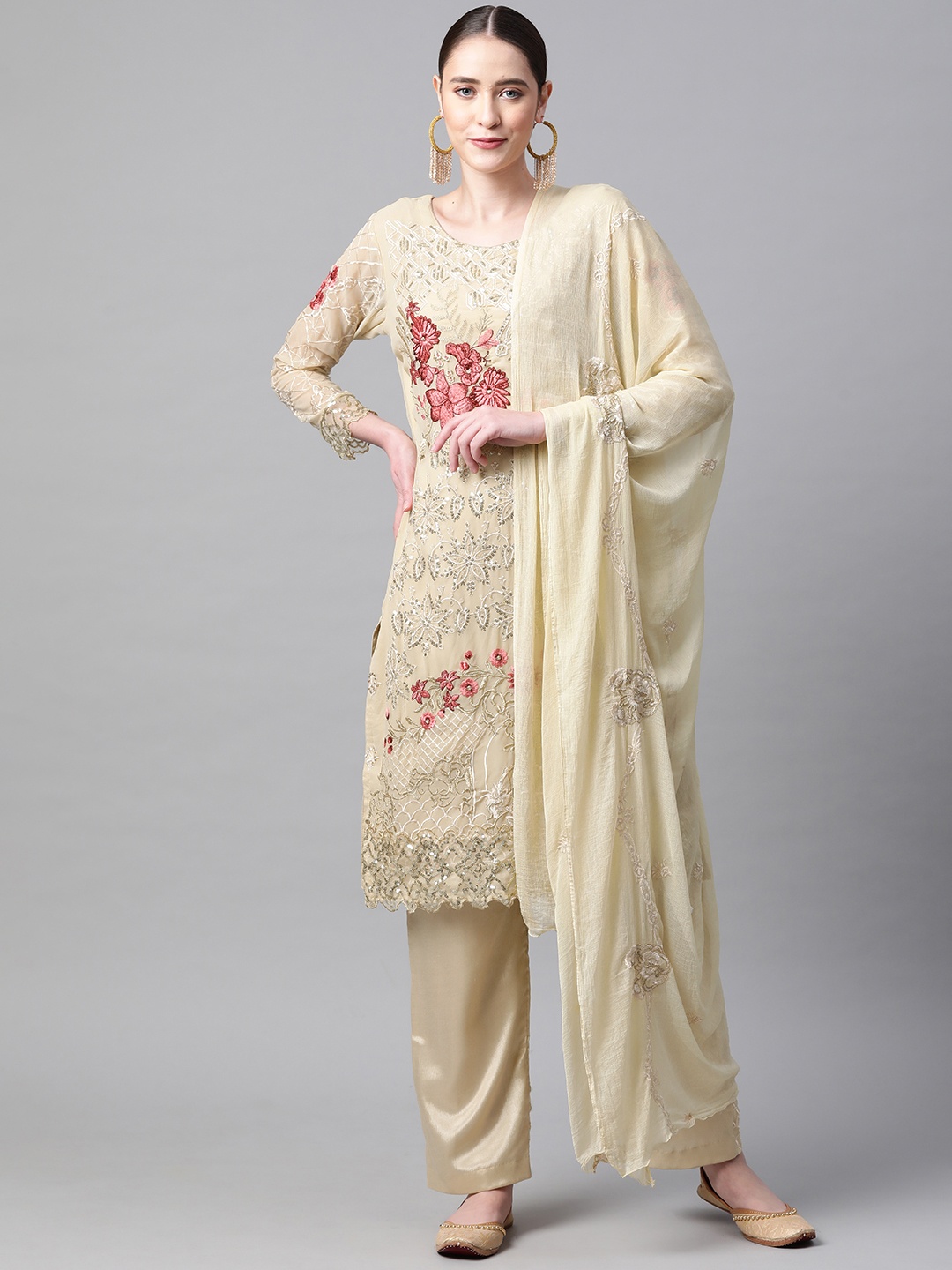 

Readiprint Fashions Beige & Maroon Embroidered Unstitched Dress Material