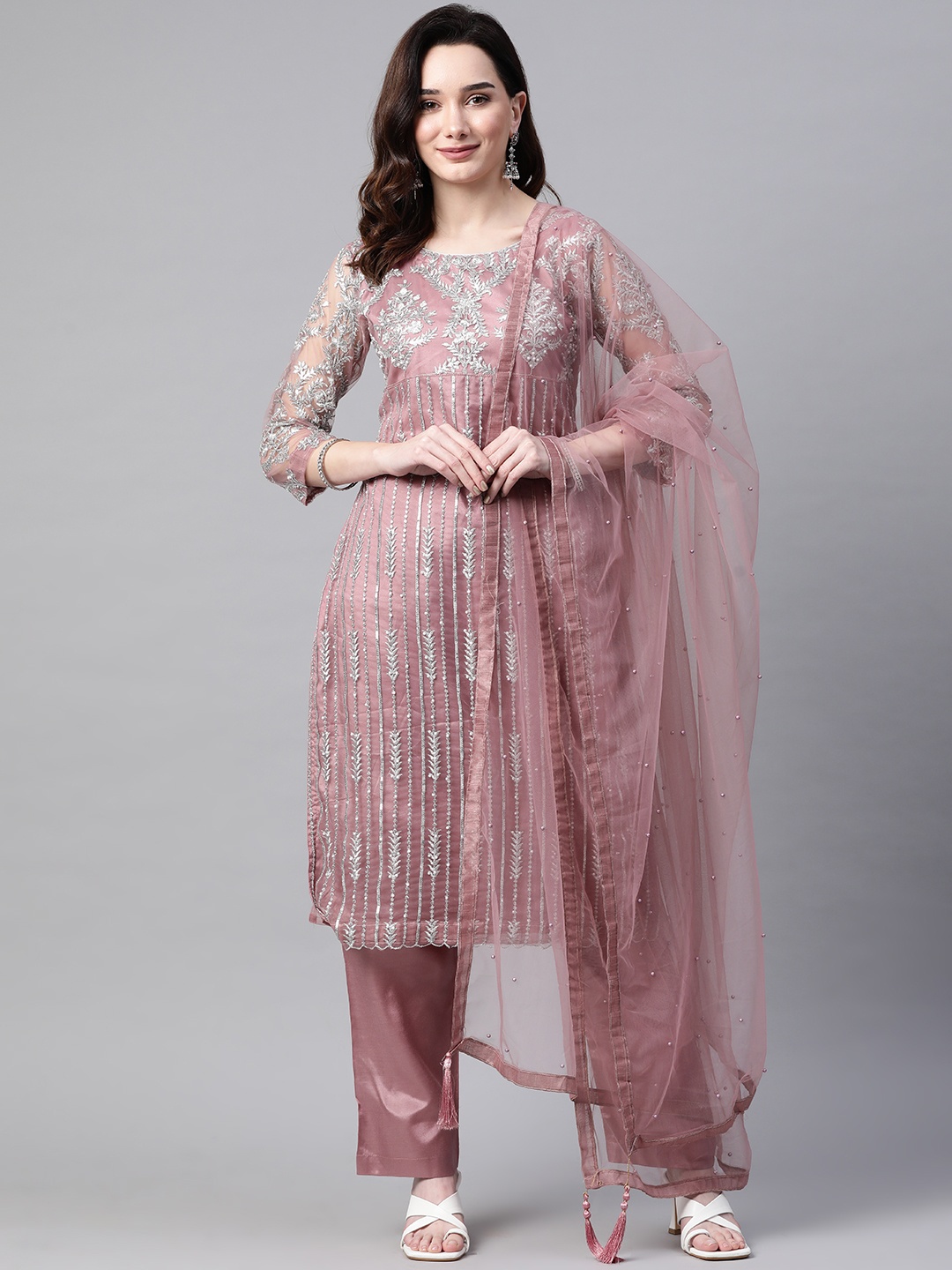 

Readiprint Fashions Pink & Silver-Toned Embroidered Unstitched Dress Material