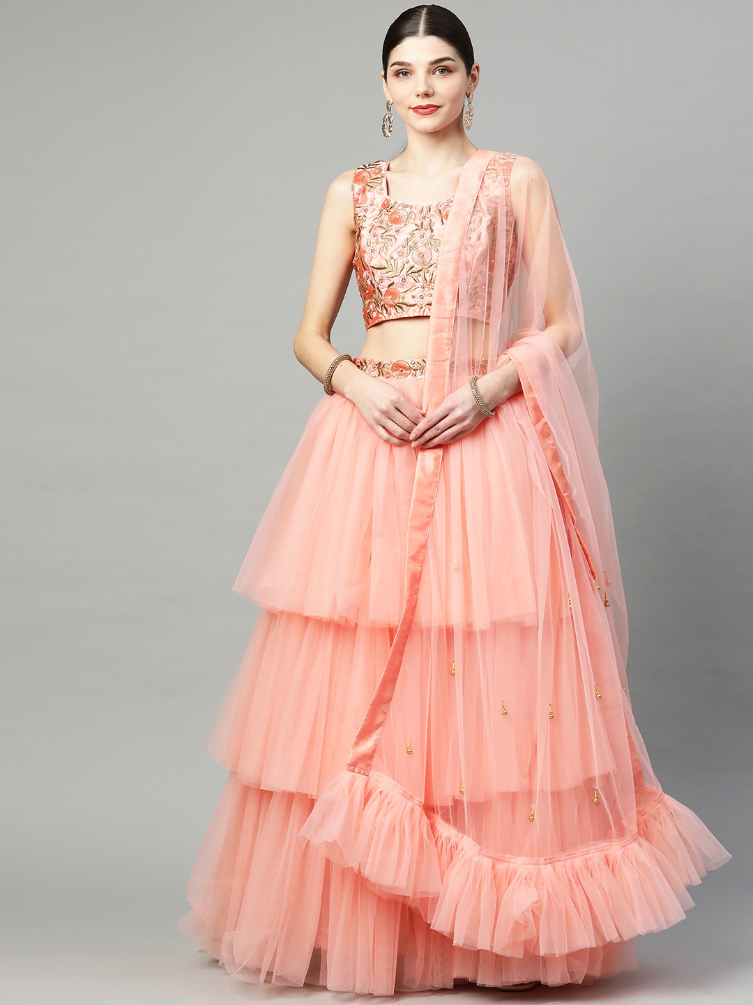 

Readiprint Fashions Pink Semi-Stitched Lehenga & Unstitched Blouse with Dupatta