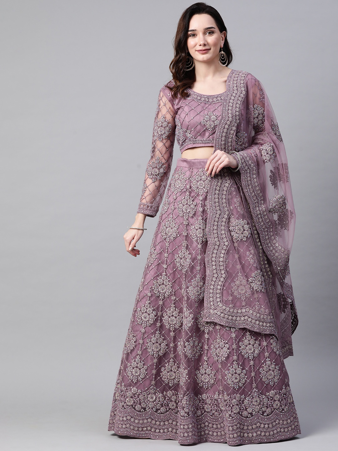 

Readiprint Fashions Mauve Embellished Beads and Stones Semi-Stitched Lehenga & Unstitched Blouse With