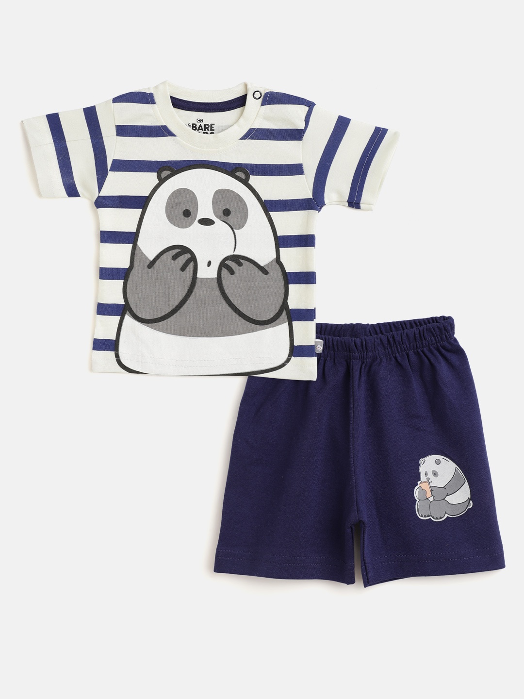 

TINYO Infant Boys Off-White & Blue Cotton Panda Printed T-Shirt with Shorts