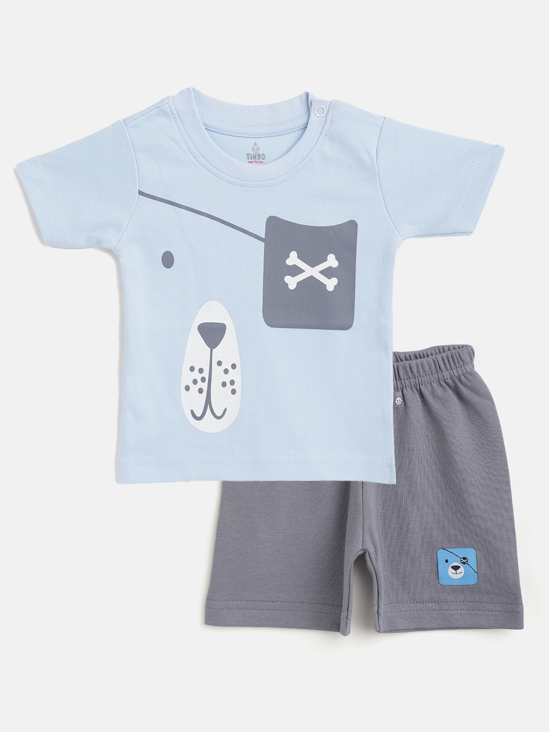 

TINYO Infant Boys Blue & Grey Cotton Printed T-Shirt with Shorts