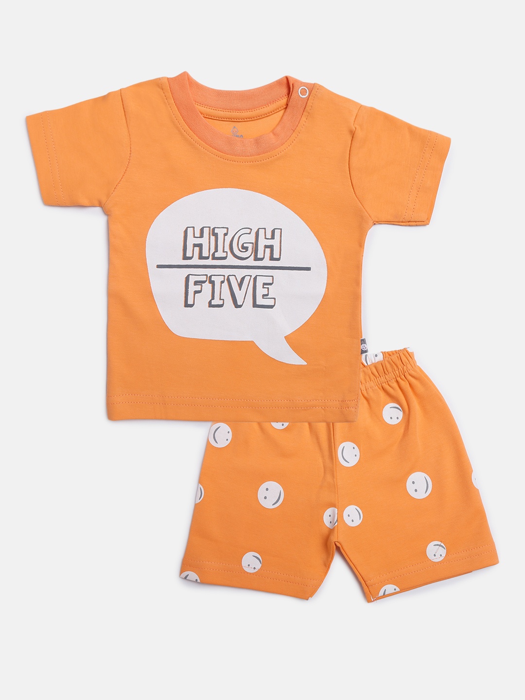 

TINYO Boys Orange & White Printed Pure Cotton T-Shirt with Shorts