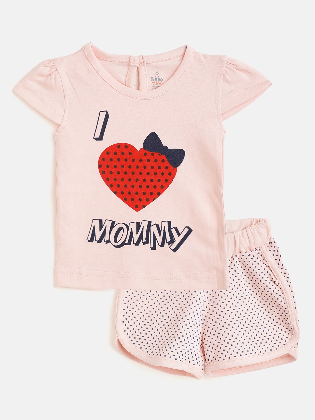 

TINYO Infant Girls Pink & Navy Blue Cotton Printed Top with T-Shirt