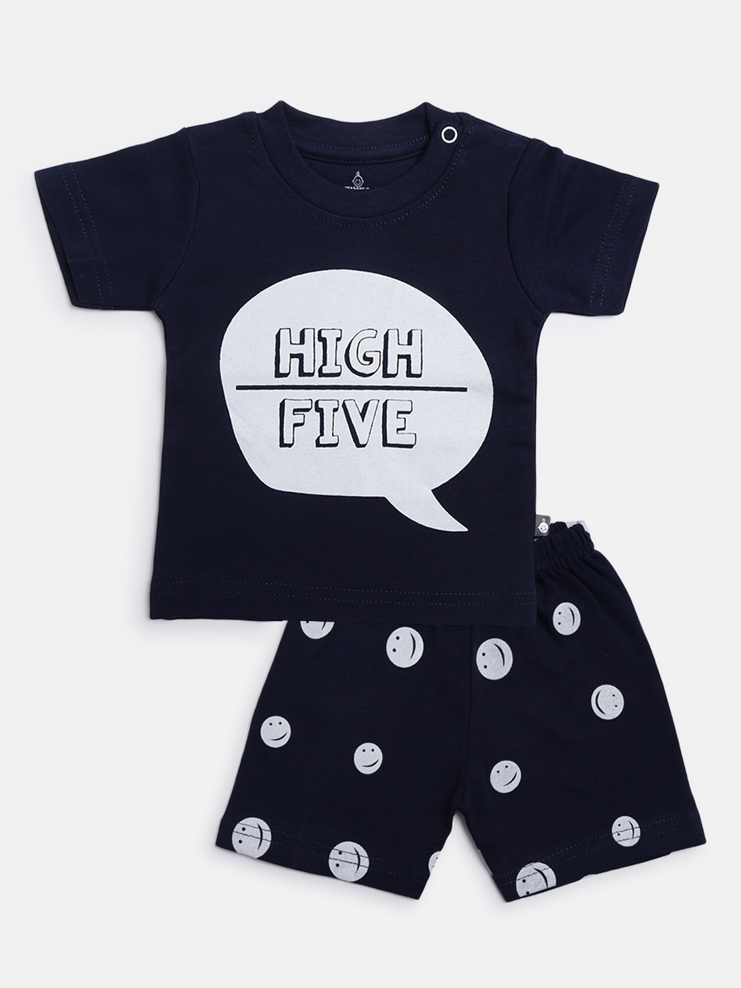 

TINYO Boys Navy Blue & White Printed Pure Cotton T-Shirt with Shorts