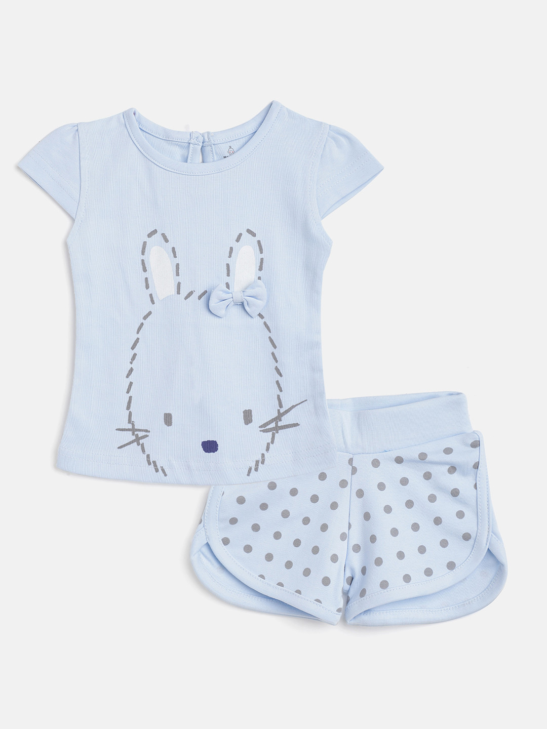 

TINYO Infant Girls Blue & Grey Cotton Printed Top with T-Shirt