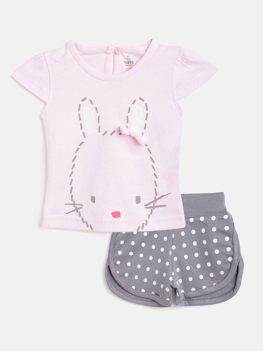 

TINYO Infant Girls Pink & Grey Cotton Printed Top with T-Shirt