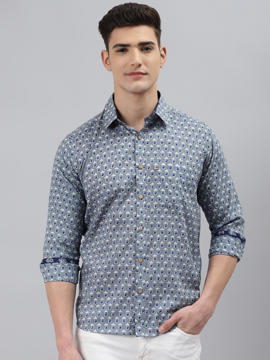 

Readiprint Fashions Men Grey Slim Fit Printed Casual Shirt