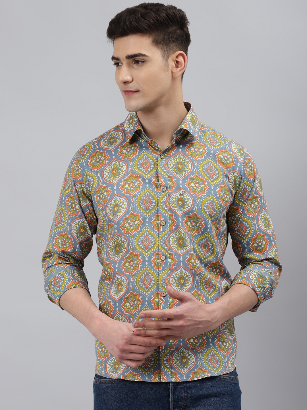 

Readiprint Fashions Men Grey Slim Fit Printed Casual Shirt