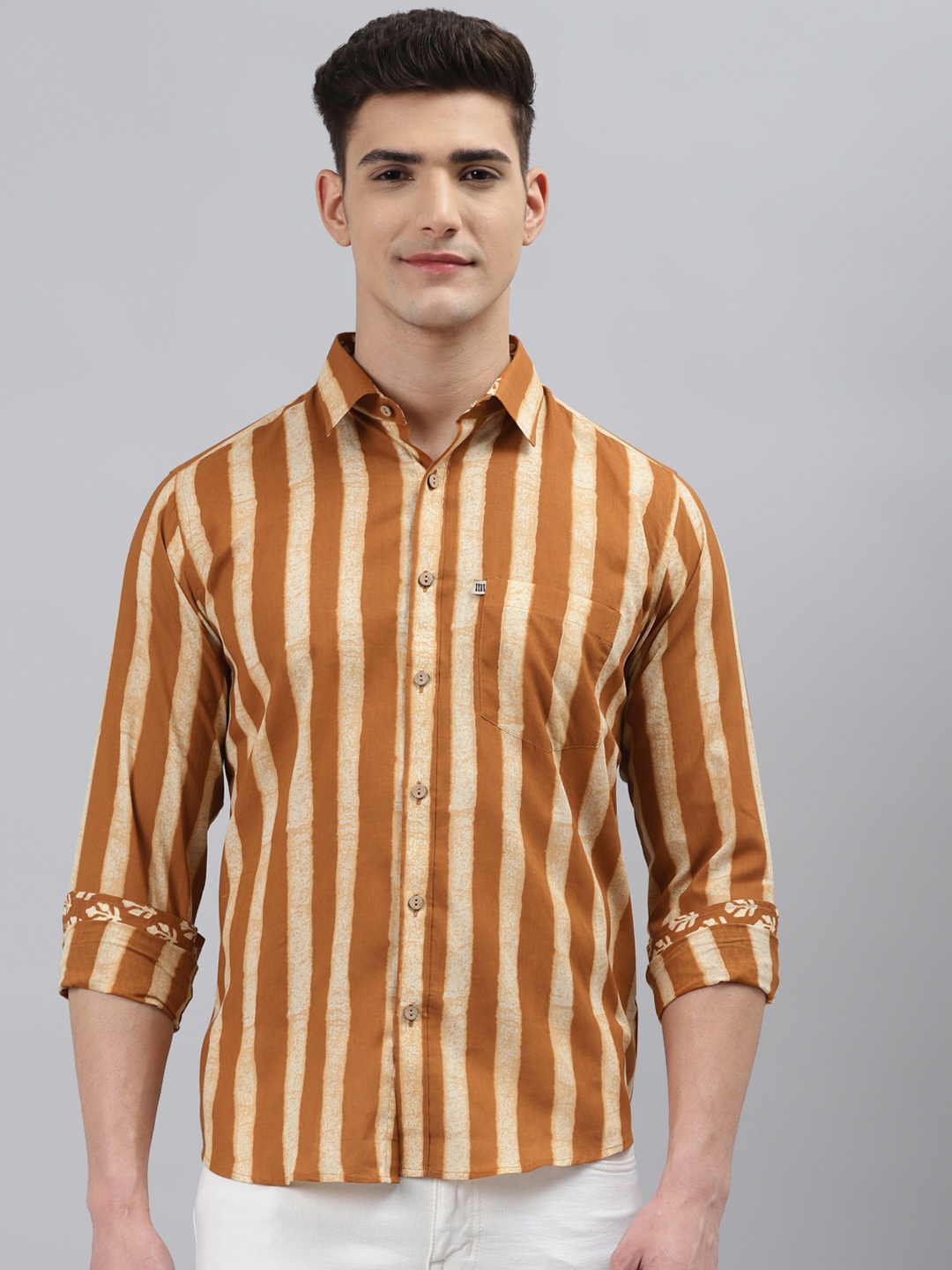 

Readiprint Fashions Men Brown Slim Fit Striped Casual Shirt