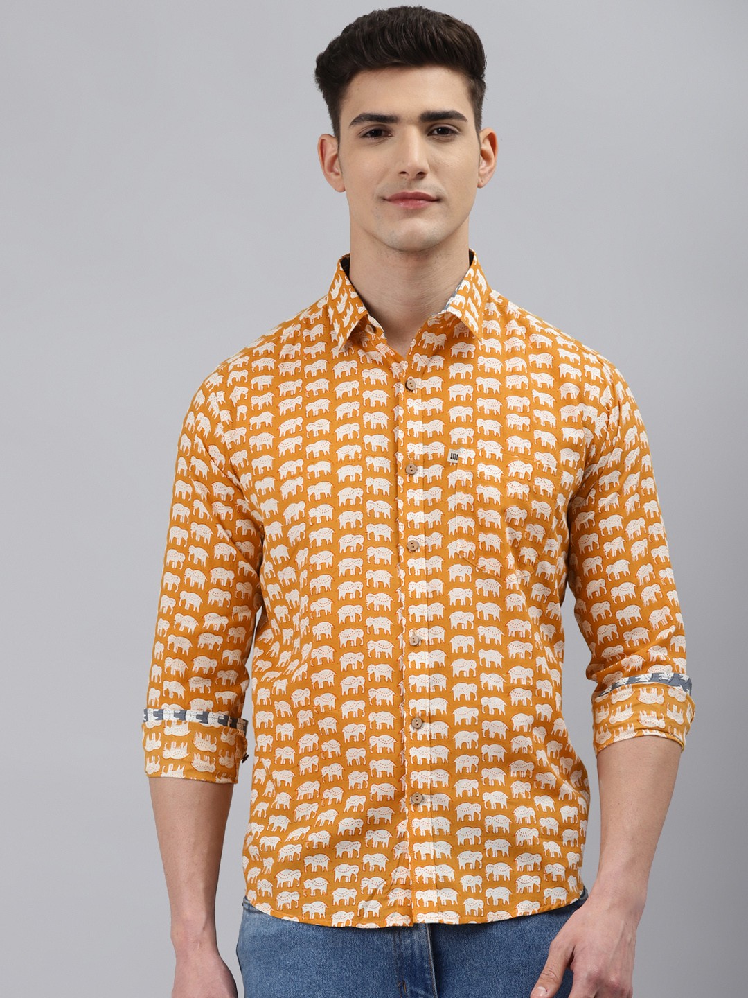

Readiprint Fashions Men Mustard Yellow Slim Fit Printed Casual Shirt
