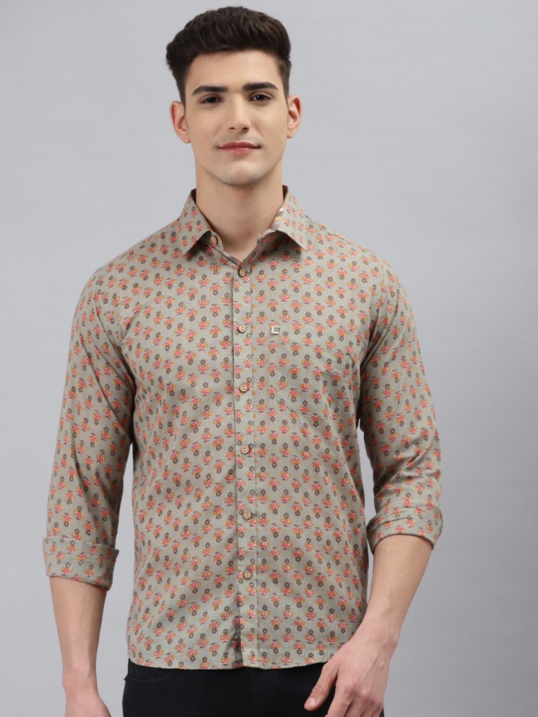 

Readiprint Fashions Men Grey Slim Fit Floral Printed Casual Shirt