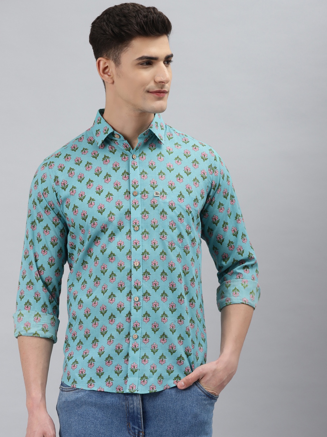 

Readiprint Fashions Men Blue Slim Fit Floral Printed Casual Shirt