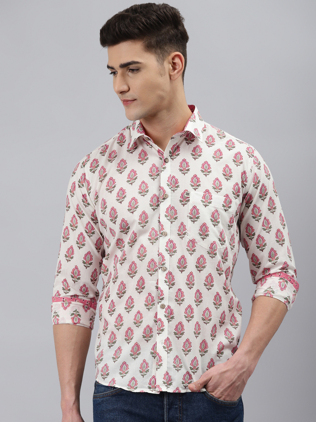 

Readiprint Fashions Men Off White Slim Fit Printed Casual Shirt
