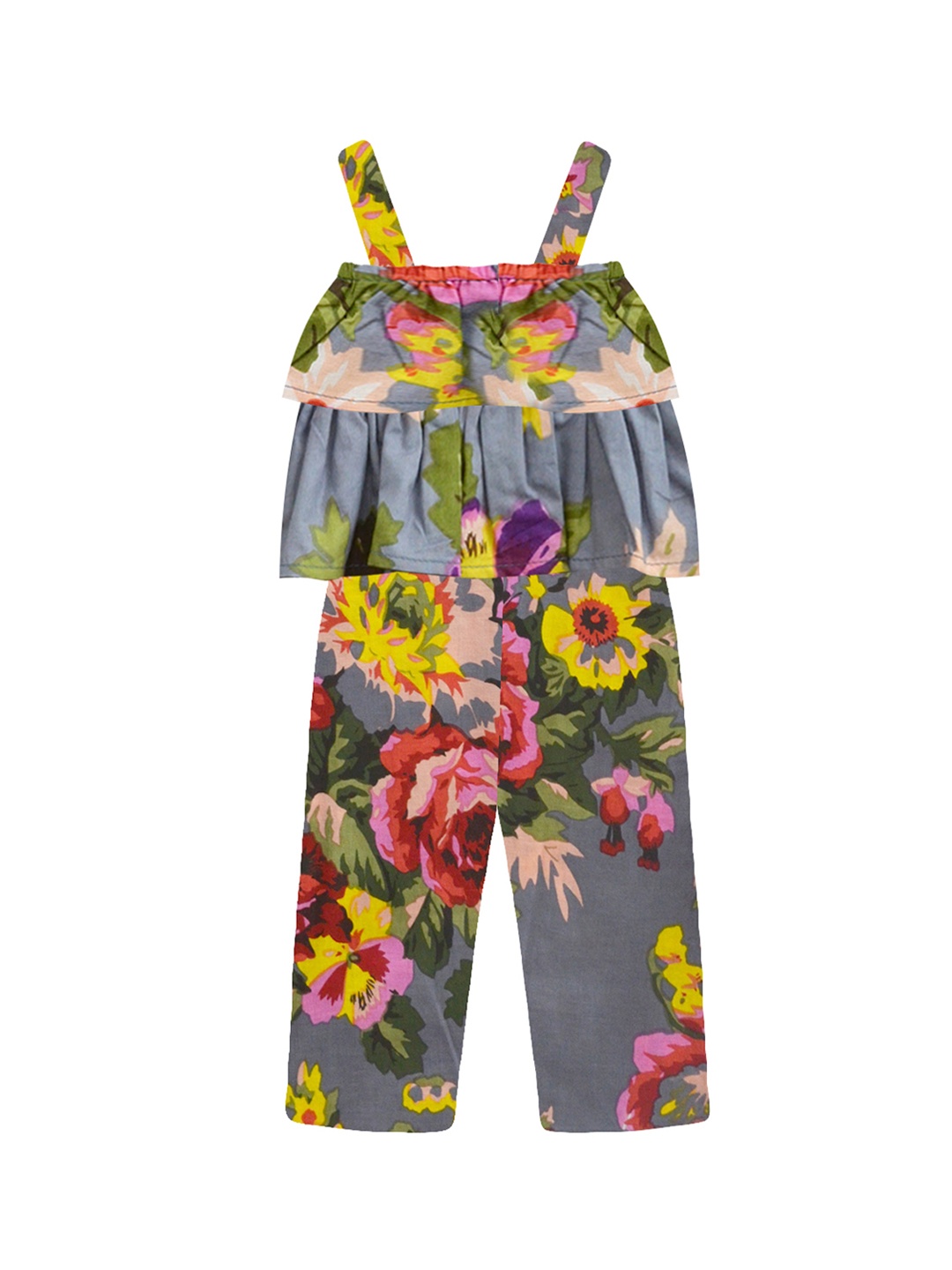 

A T U N Girls Grey Printed Basic Jumpsuit