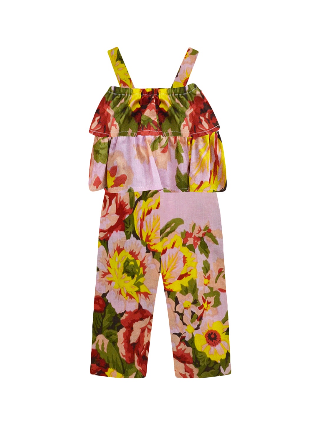 

A T U N Girls Pink & Green Printed Basic Jumpsuit with Layered