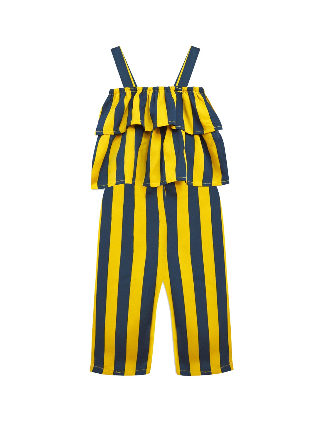 

A T U N Girls Yellow & Navy Blue Striped Basic Jumpsuit