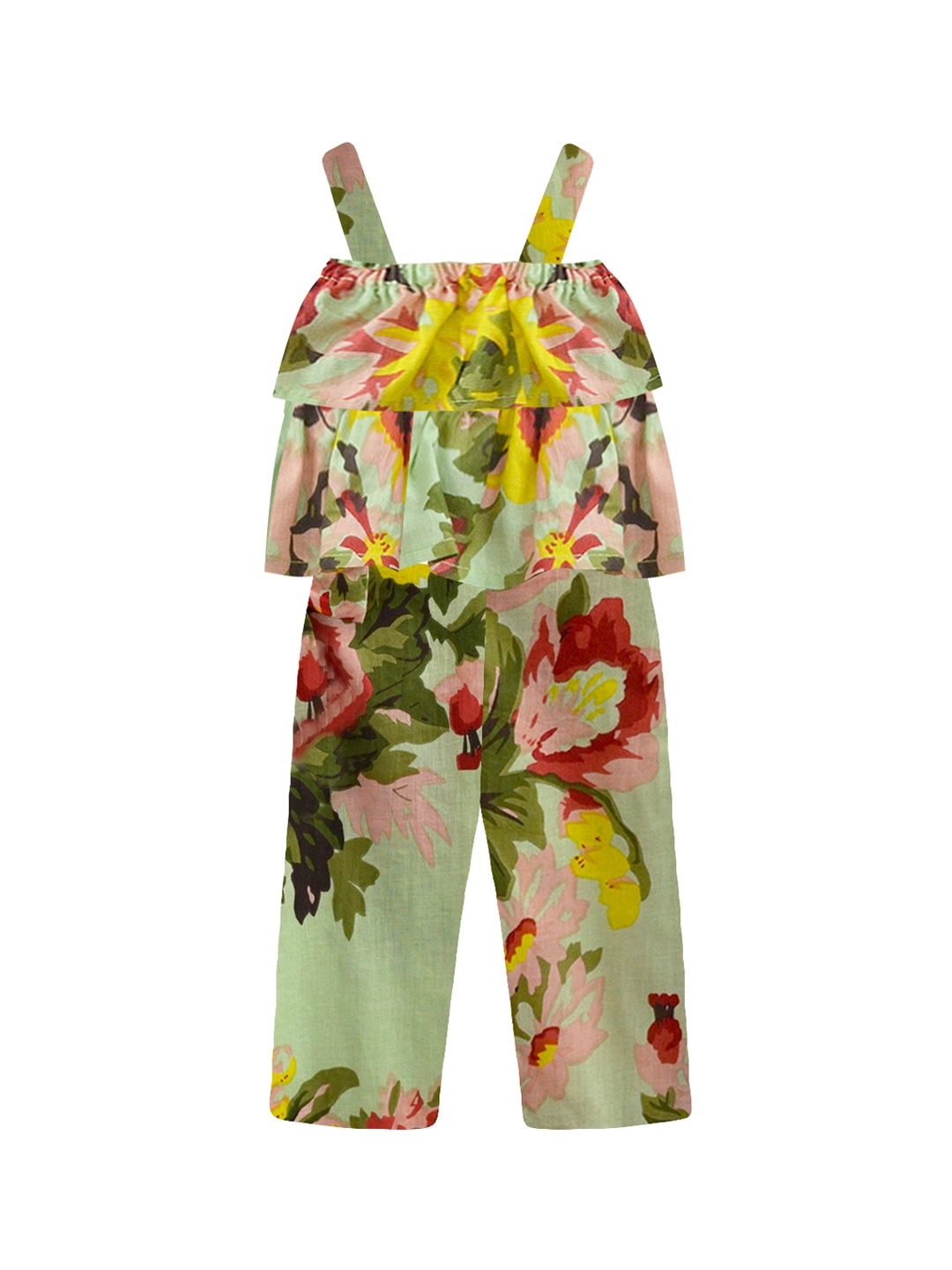 

A T U N Girls Green Printed Basic Jumpsuit