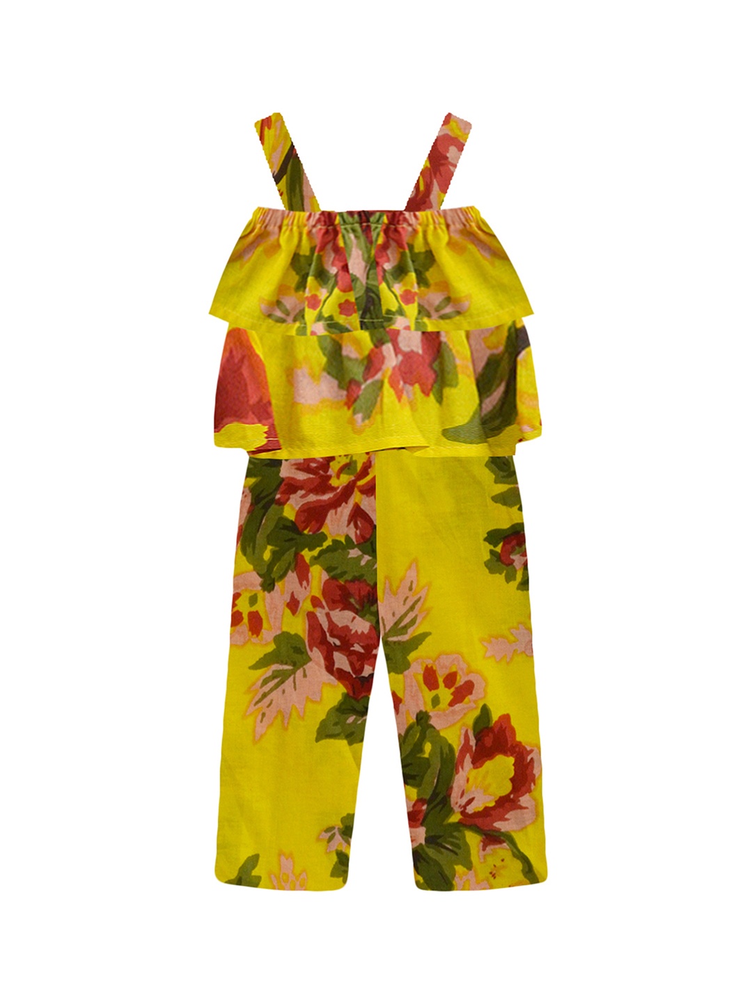 

A T U N Girls Yellow Printed Basic Jumpsuit