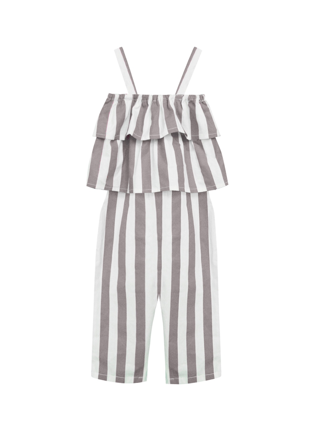 

A T U N Girls Grey & White Printed Basic Jumpsuit with Ruffles