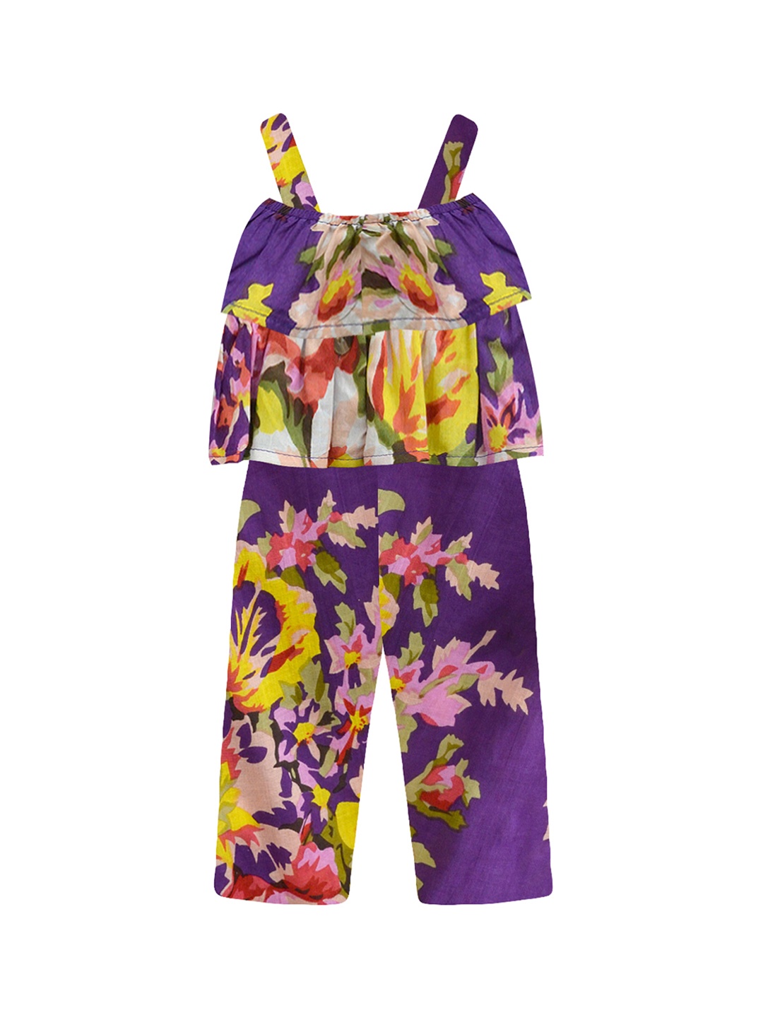 

A T U N Girls Purple Printed Basic Jumpsuit