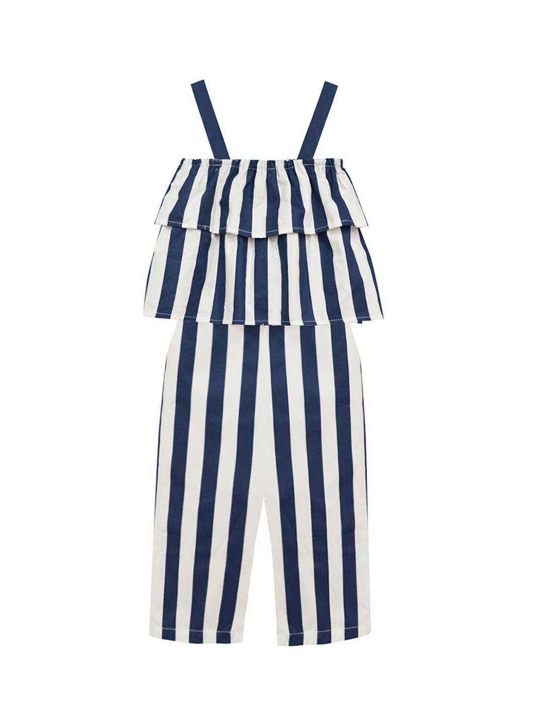 

A T U N Girls Navy Blue & White Striped Basic Jumpsuit