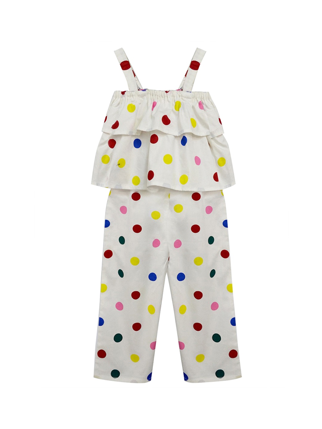 

A.T.U.N. Girls Off-White & Yellow Printed Pure Cotton Layered Basic Jumpsuit