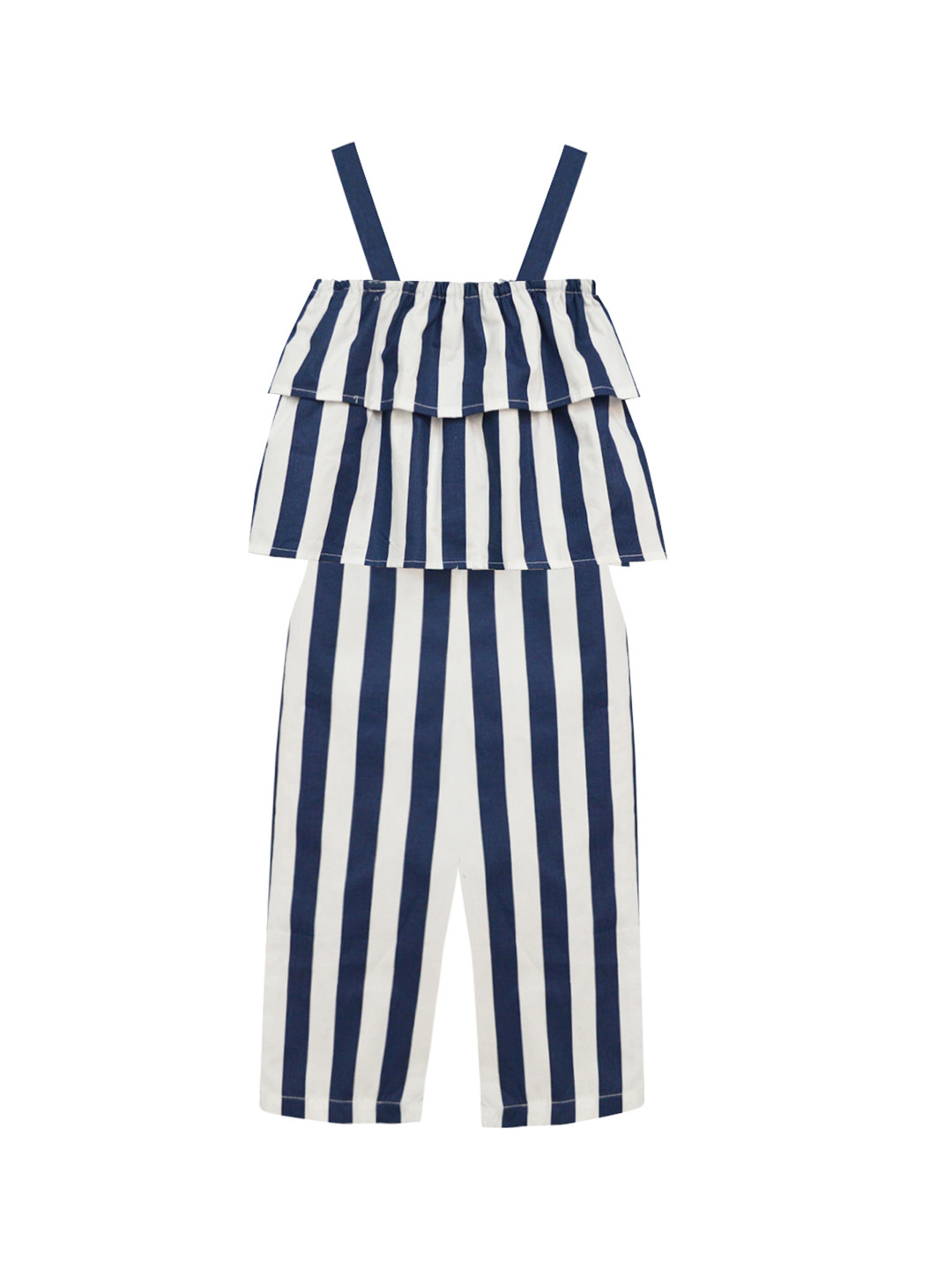 

A T U N Girls Navy Blue & White Printed Basic Jumpsuit