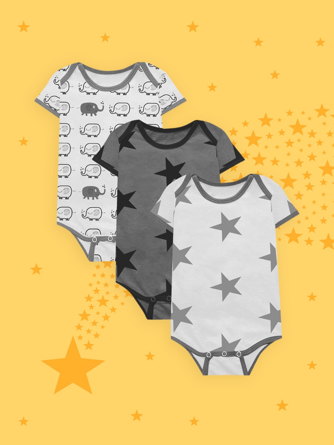 

A.T.U.N. Kids Pack of 3 Printed Pure Cotton Bodysuits, White