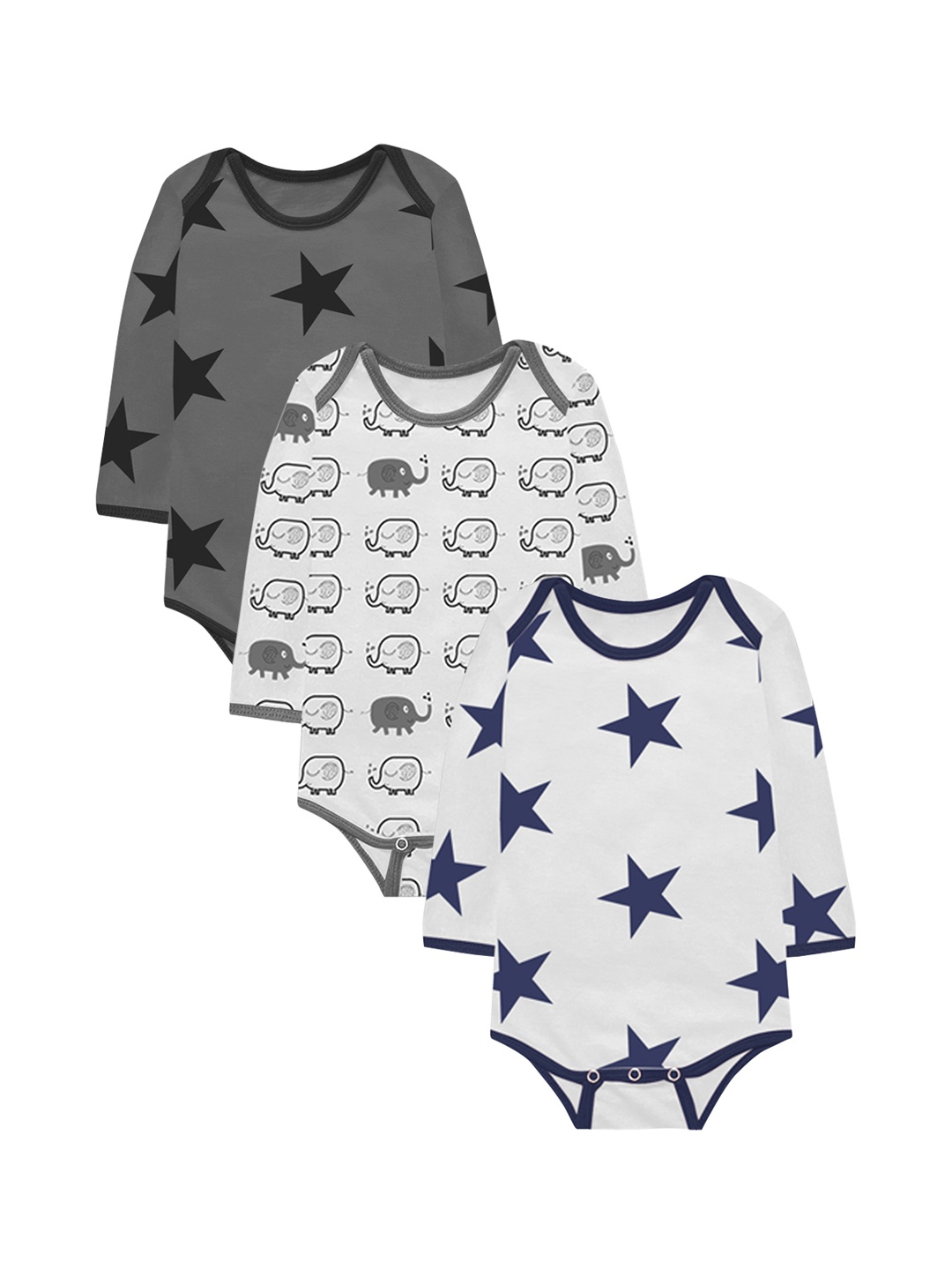 

A.T.U.N. Kids Pack of 3 Printed Pure Cotton Bodysuits, White