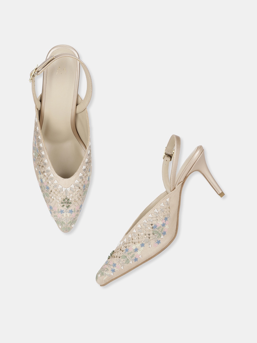 

W Beige Embellished Party Stiletto Pumps