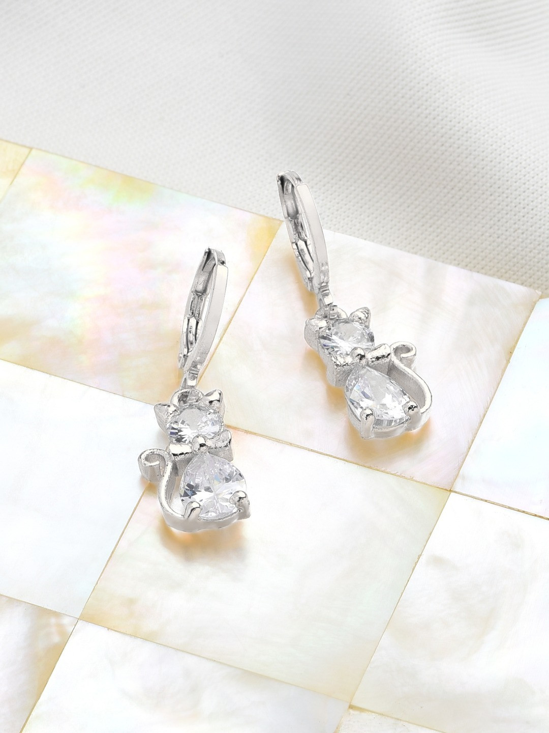 

AMI Silver-Plated CZ Studded Contemporary Drop Earrings