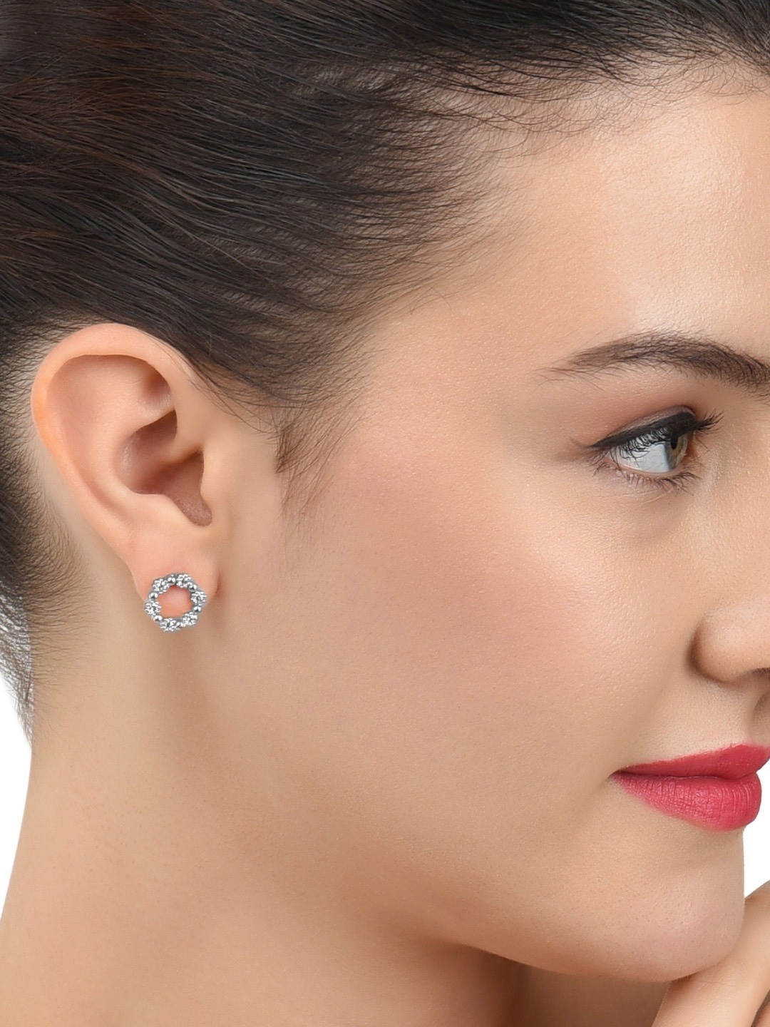

AMI Silver-Plated CZ Studded Contemporary Studs Earrings