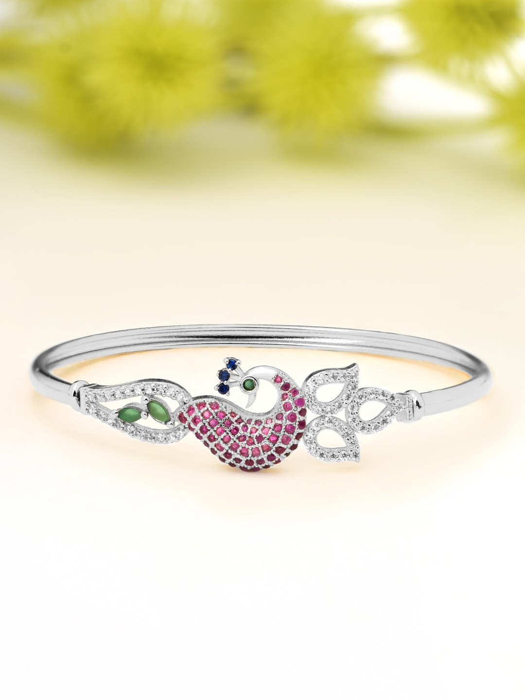 

AMI Women Silver-Plated Brass Cubic Zirconia Kada Bracelet