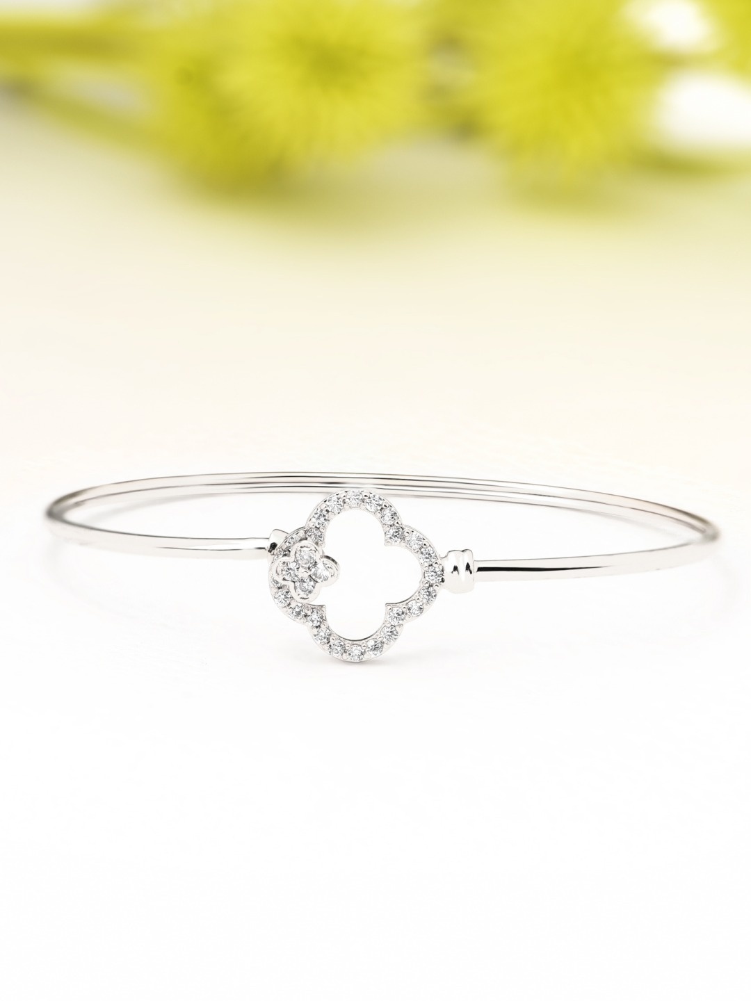 

AMI Women Silver-Plated Brass Cubic Zirconia Kada Bracelet