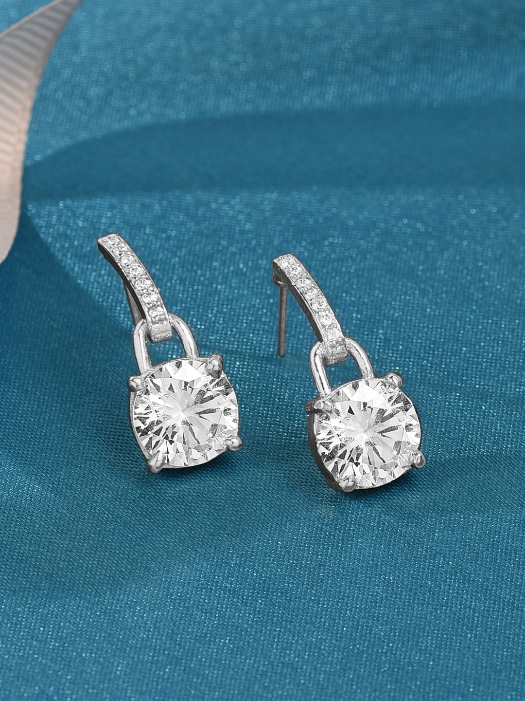 

AMI Silver-Plated CZ Studded Contemporary Drop Earrings